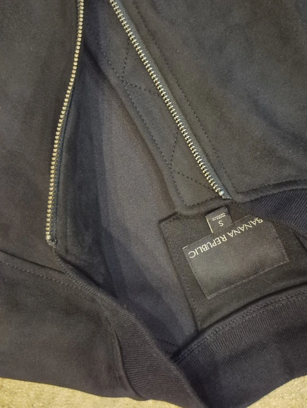 Banana Republic Mens Black Zip-Front Bomber Jacket Size Dmall, Suede Like